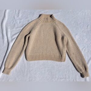 H&M Beige Ribbed Turtleneck Cropped Sweater
